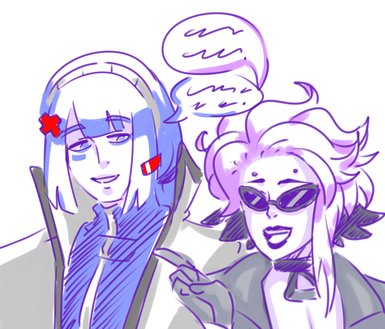 Art of a webcore OC, Chroma, and a visual kei OC, Neomi, talking.