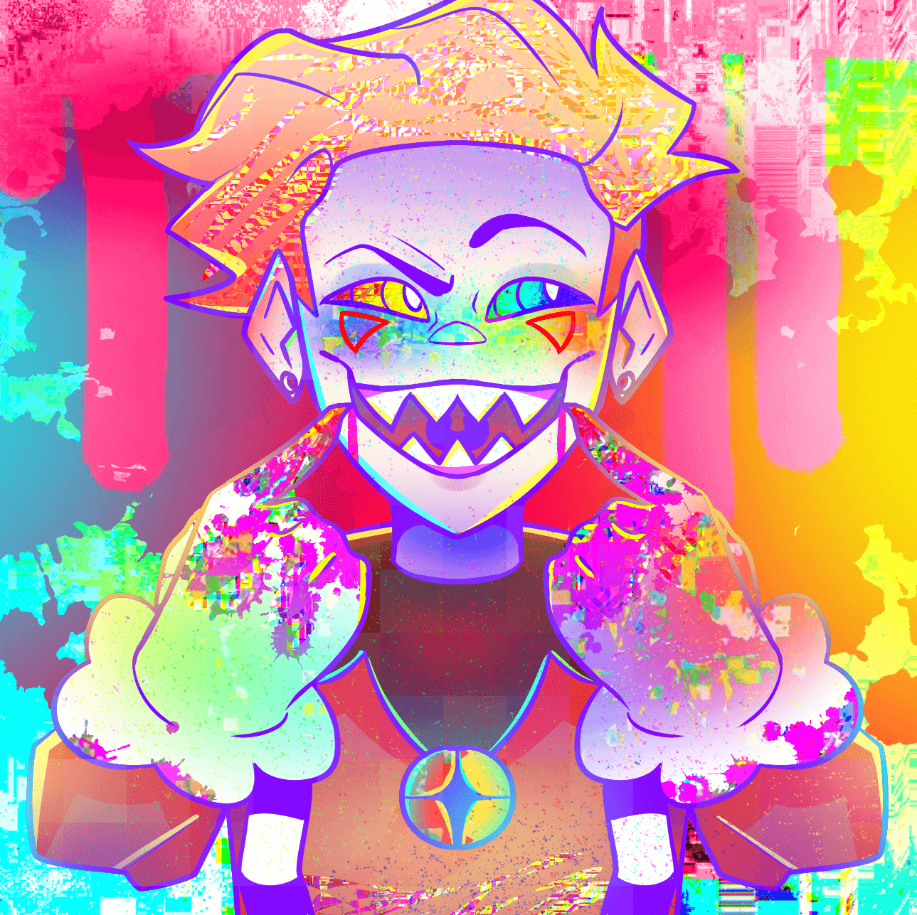 Art of a clown OC with blood on them.