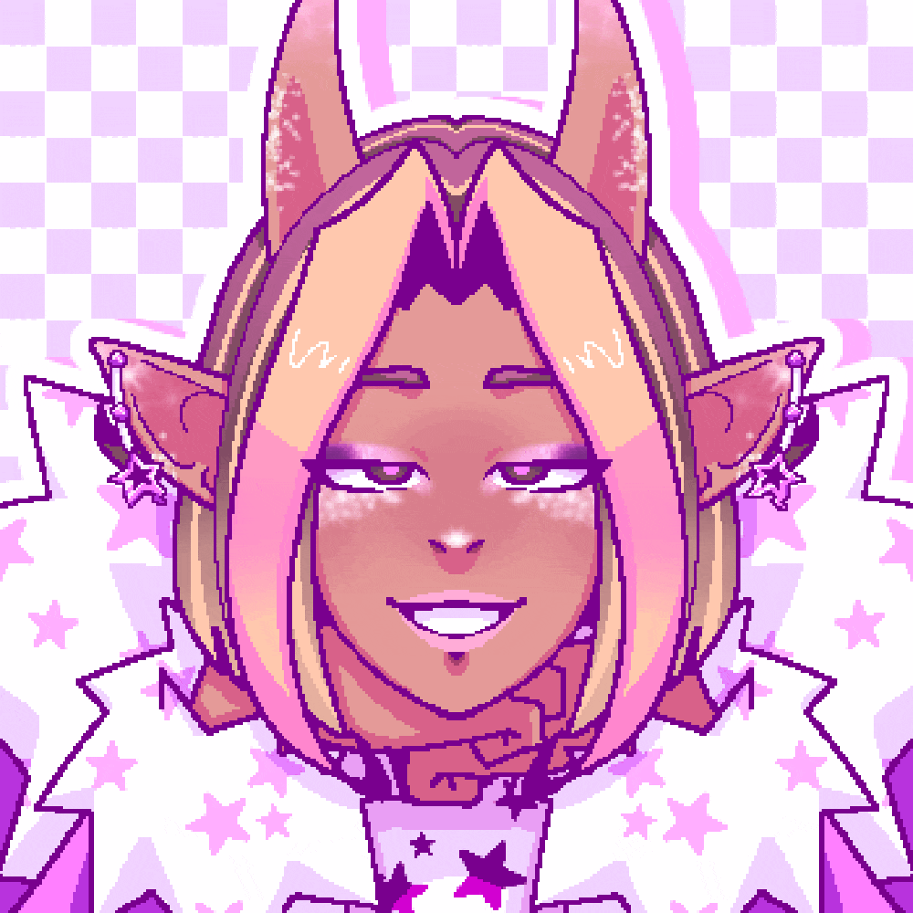 Pixel art GIF of Enzo, a Y2K McBling OC.