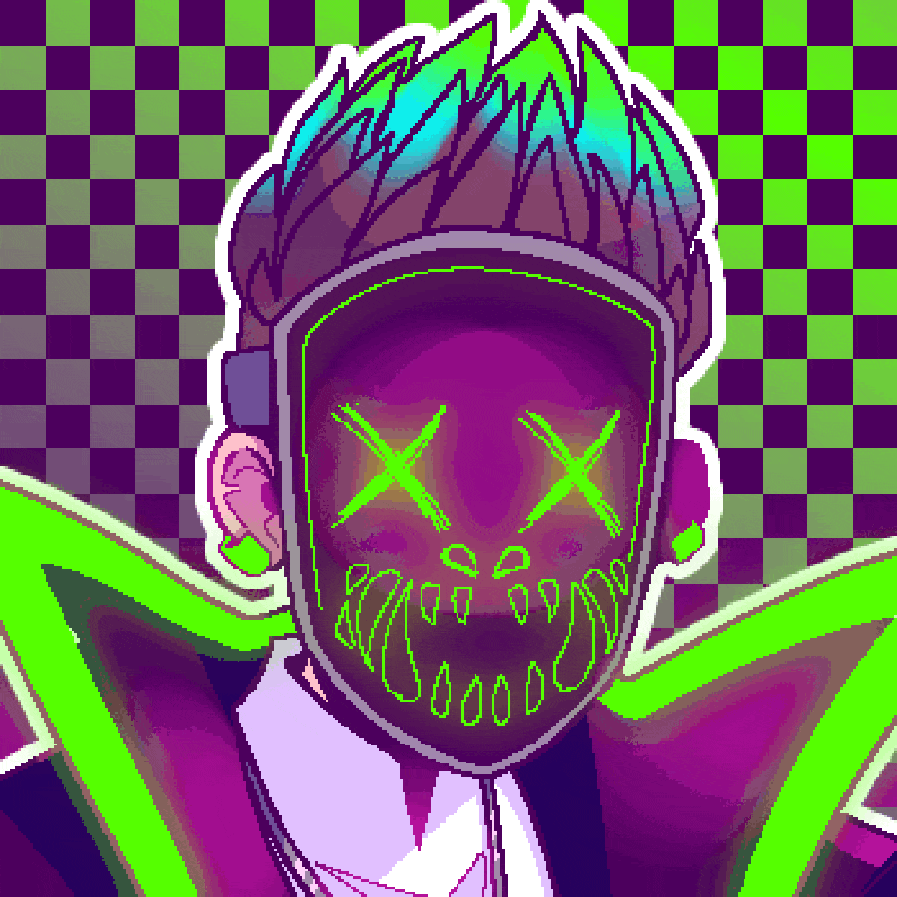 Pixel art GIF of Nexus, a Y2K rave OC.