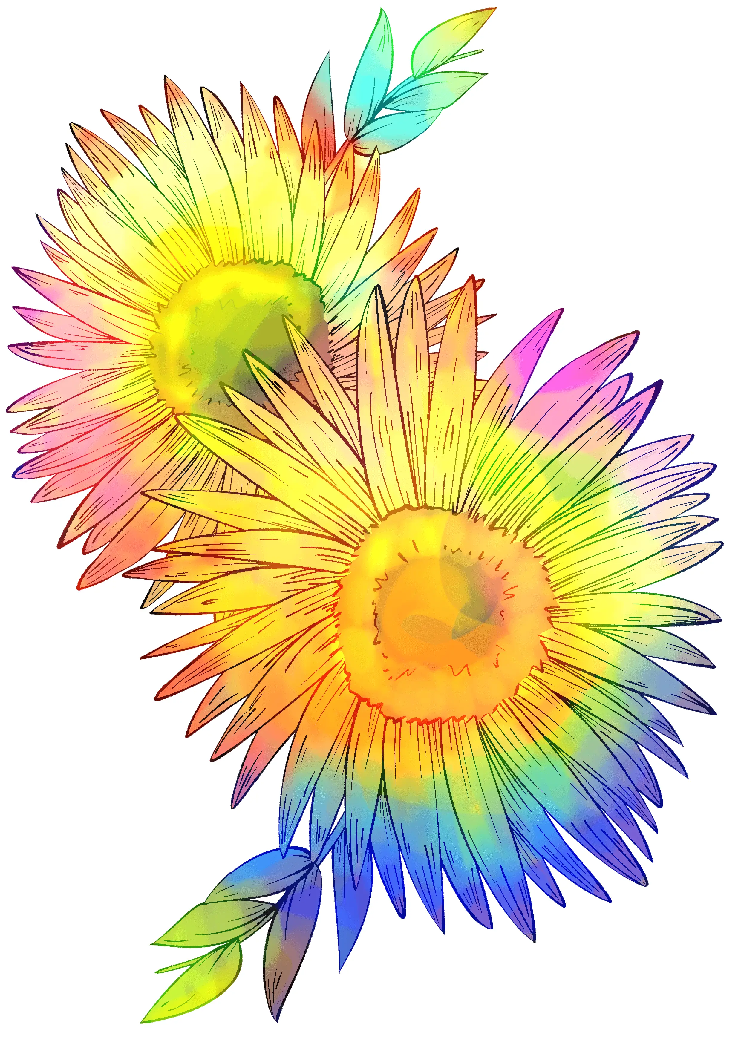 An art poster of rainbow sunflowers.