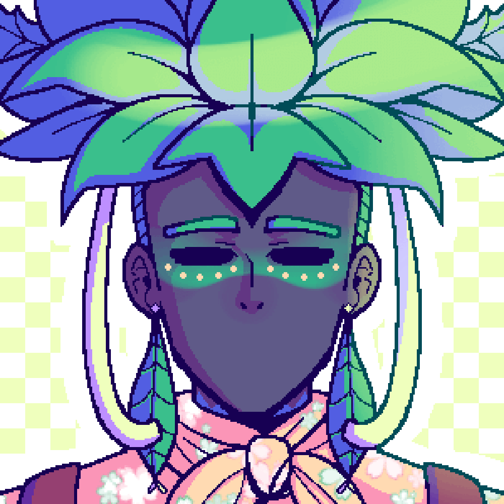 Pixel art of a plantperson OC, Silas.