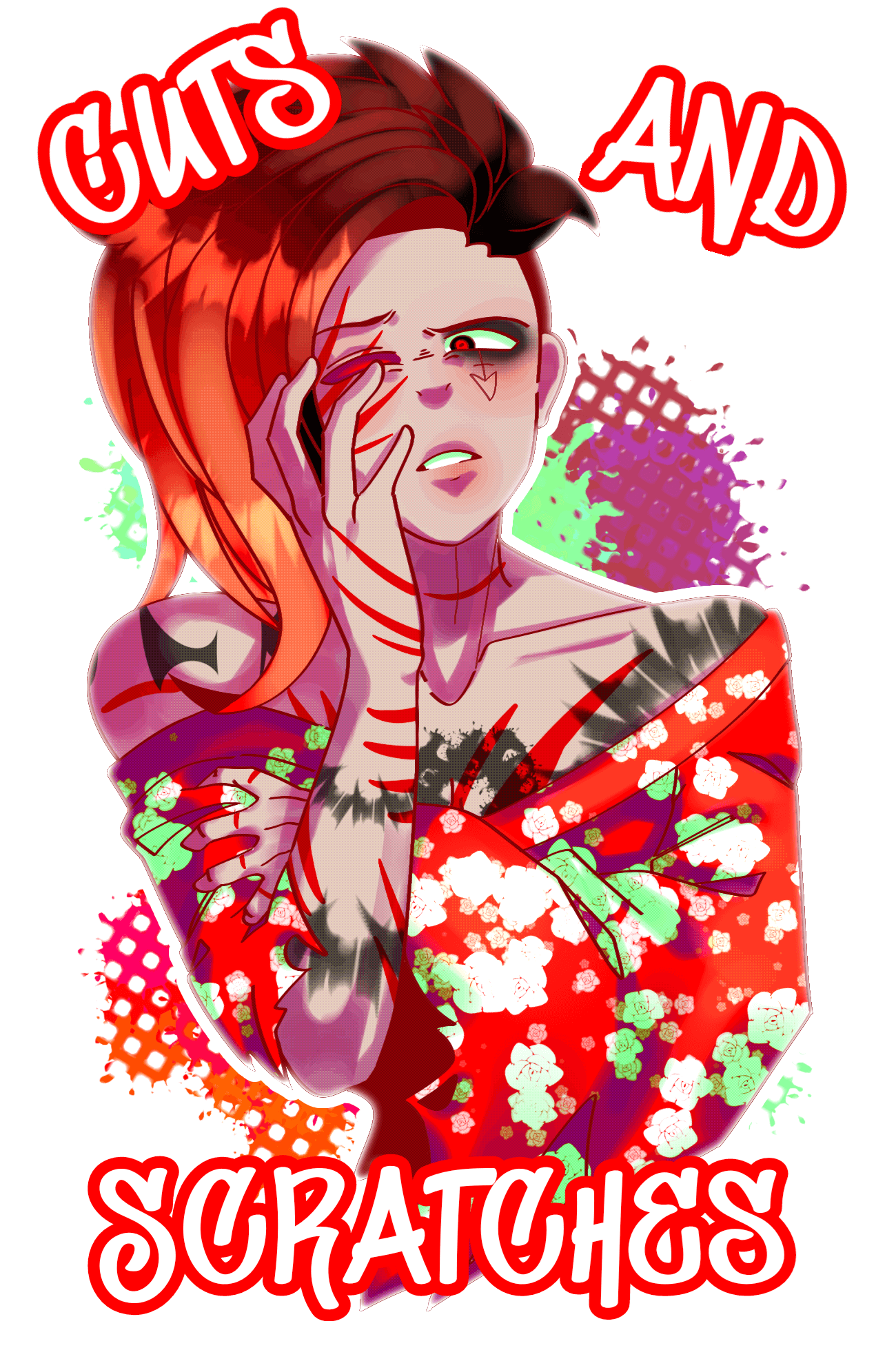 Goretober art of Thorn, an Angura Kei OC, clutching his scratched face.