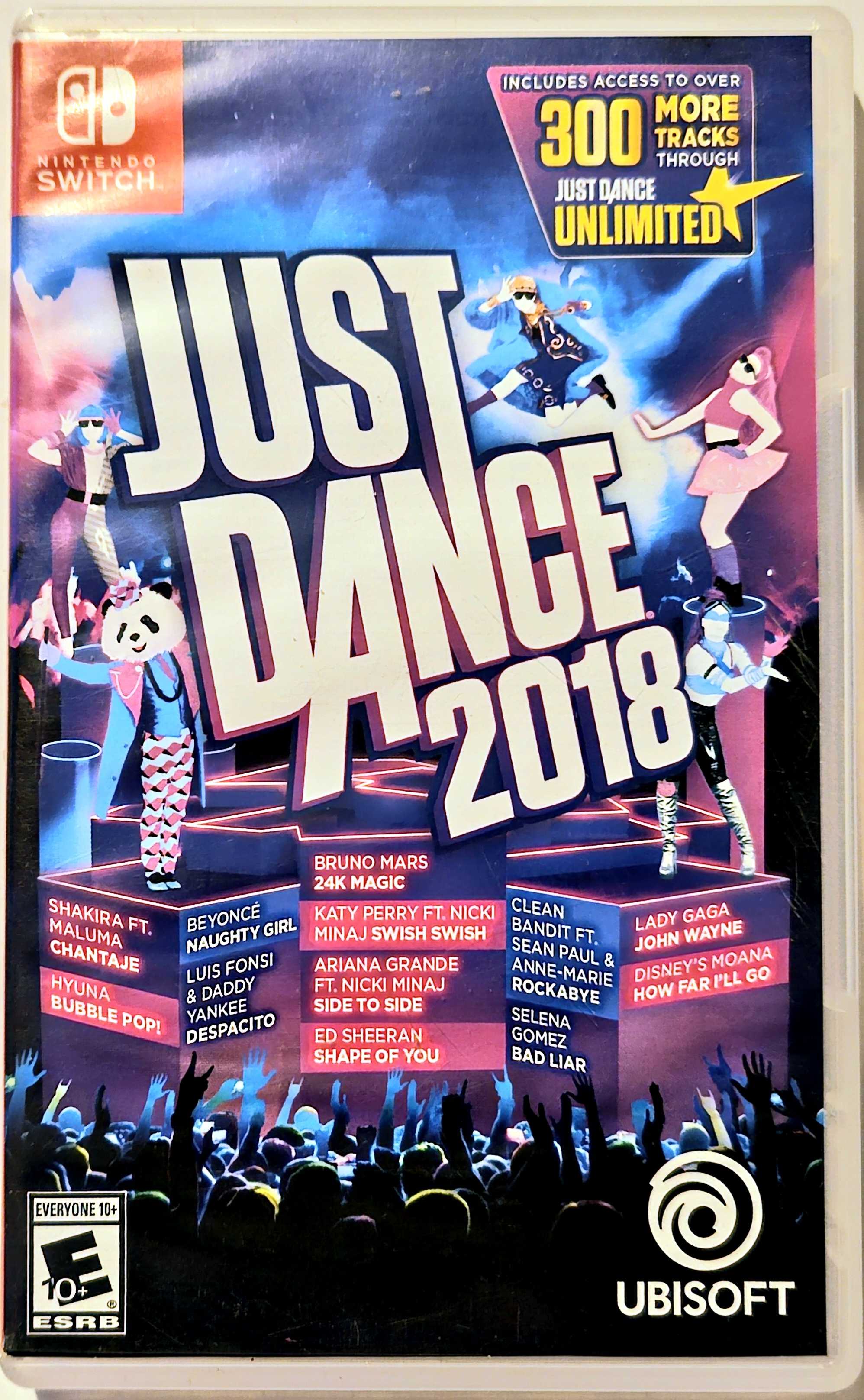 A picture of the Just Dance 2018 game case.