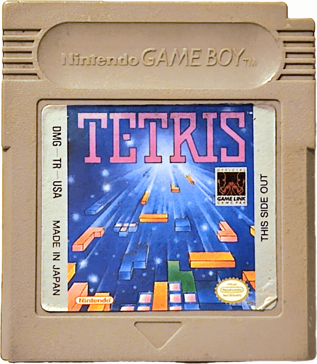 A picture of the Tetris game cartridge.