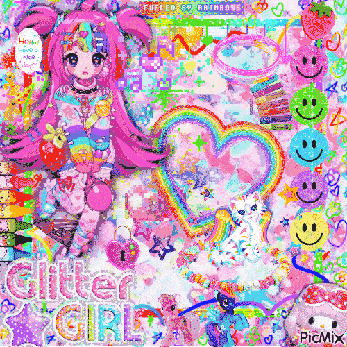 A PicMix of Decora, a colorful style based around numerous layers and accessories.
