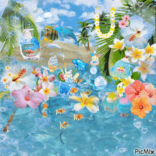 A PicMix of Tropicalcore, AKA Key West Kitten. A bright, bubbly style based on the tropics and oceans.